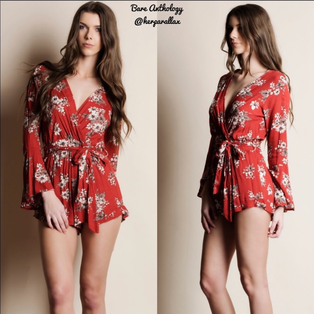 🌿 CLEARANCE 🌿 Rust Floral Playsuit Romper 🌿 - Picture 6 of 8